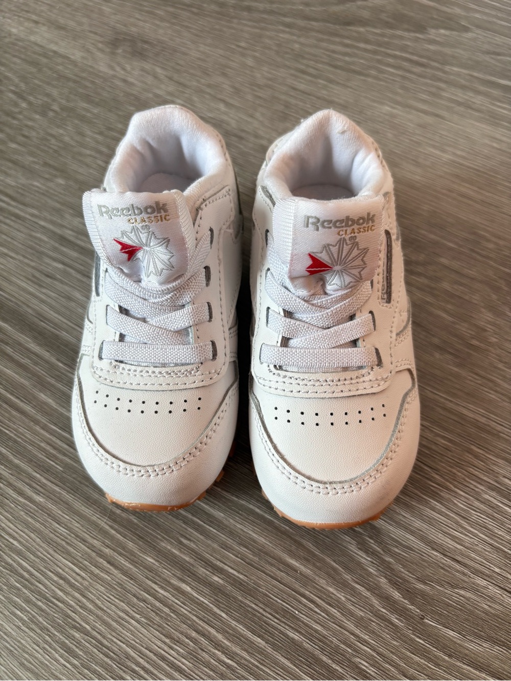 Reebok Kids White Leather Sneakers with Red Accent